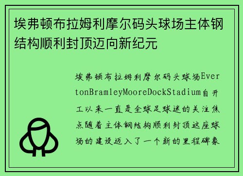 埃弗顿布拉姆利摩尔码头球场主体钢结构顺利封顶迈向新纪元 埃弗顿布拉姆利摩尔码头球场主体钢结构顺利封顶迈向新纪元