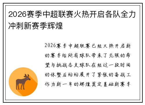 2026赛季中超联赛火热开启各队全力冲刺新赛季辉煌 2026赛季中超联赛火热开启各队全力冲刺新赛季辉煌